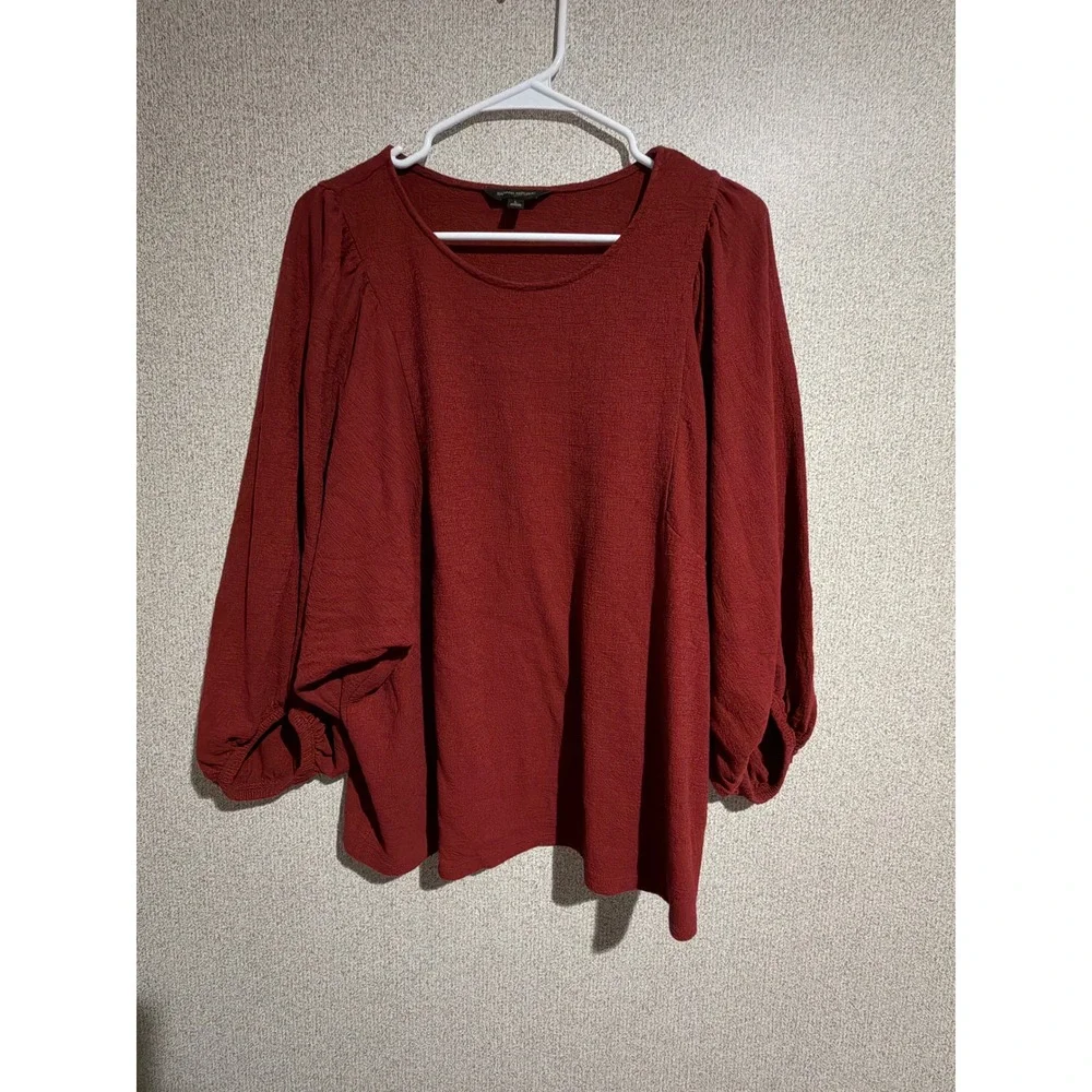 Banana Republic Womens Large Red Balloon Sleeve Textured Knit Blouse Top Boho